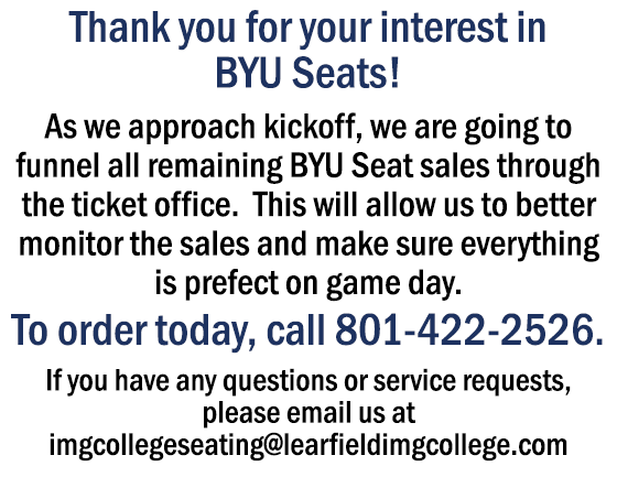 Just received an email from BYU tickets about season tickets for